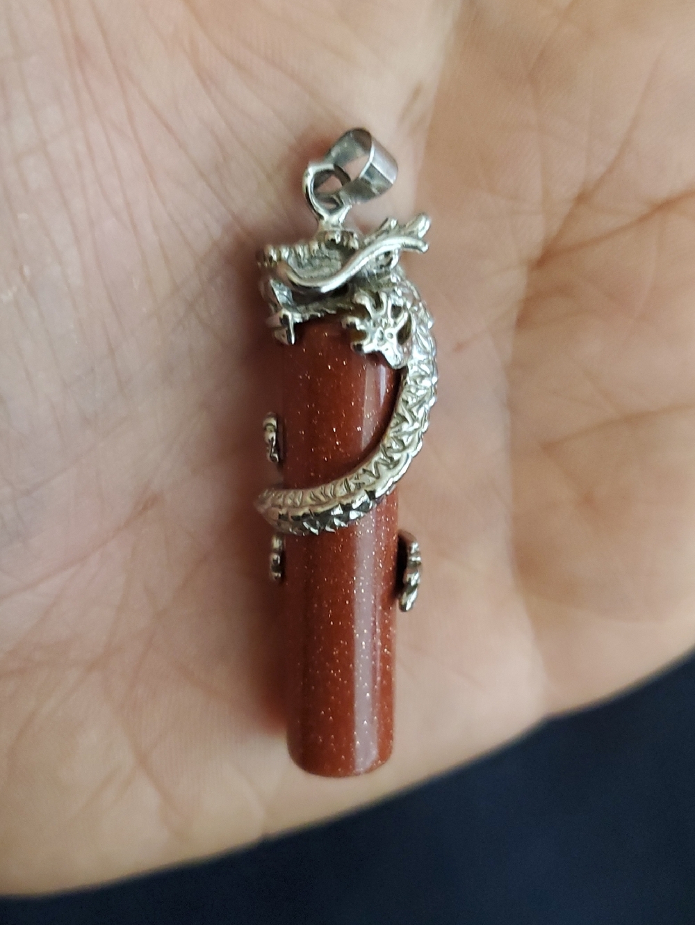Dragon Wrap Pendant- Sparkling Brown Gem Accent